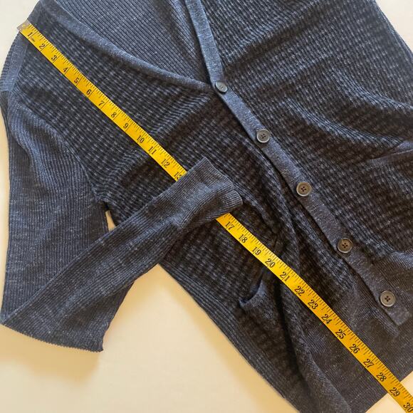 John Varvatos Button Cardigan Mens Large Navy Blue Mixed Stitch V-Neck Sweater - Picture 8 of 8